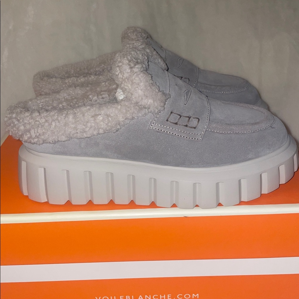 NWT VOILE BLANCHE GRENELLE Genuine Shearling Platform Mule - Picture 10 of 16